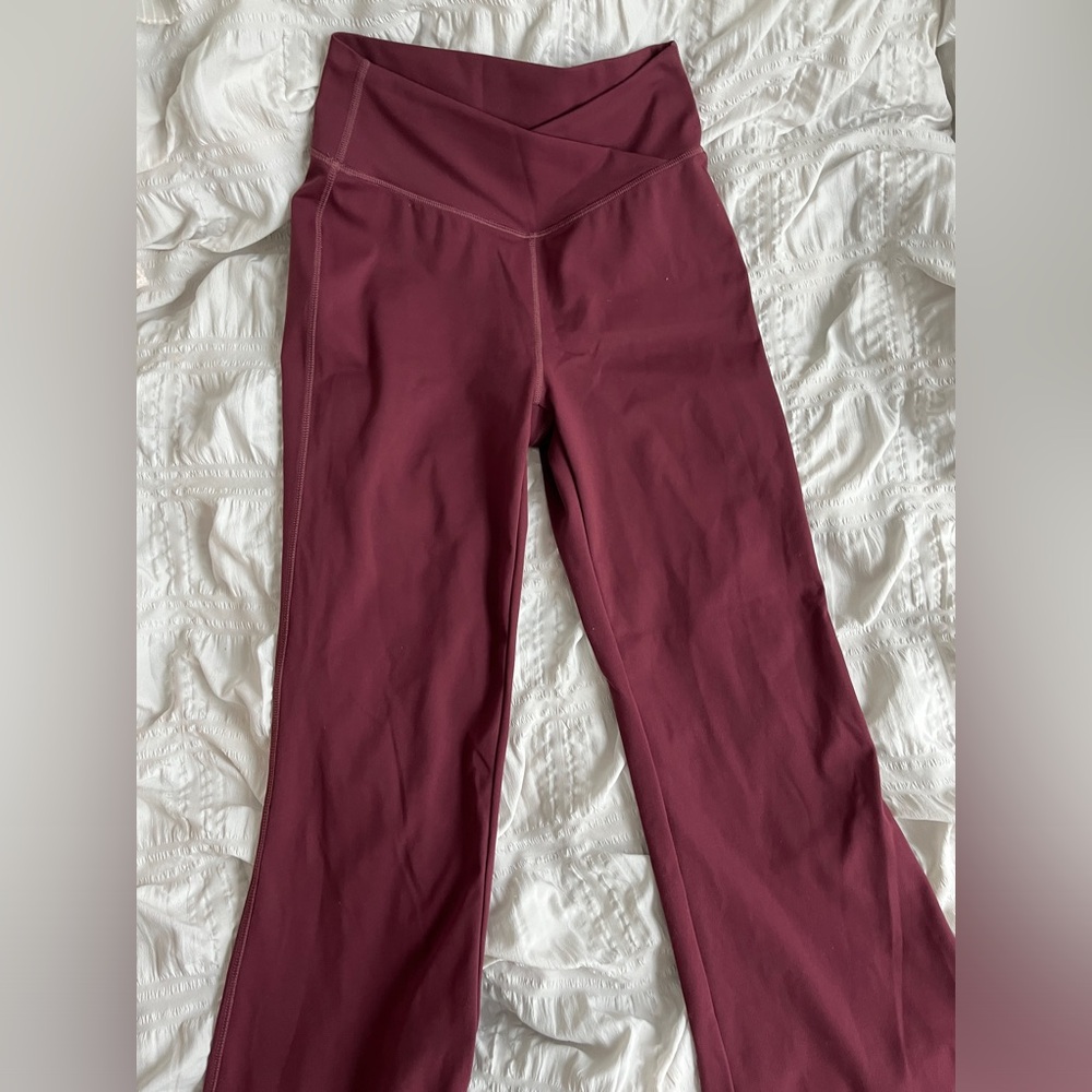 snatched waist dark red flare leggings